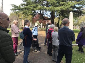 Admiring the gravestones