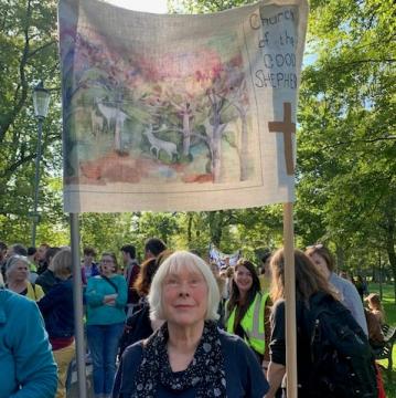 A banner which reads 'The Church of the Good Shepherd'