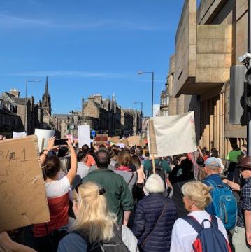 A crowd of marchers